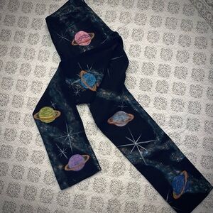 Hand Painted Black Jeans with Vibrant Planets and Stars Design OOAK Size 9